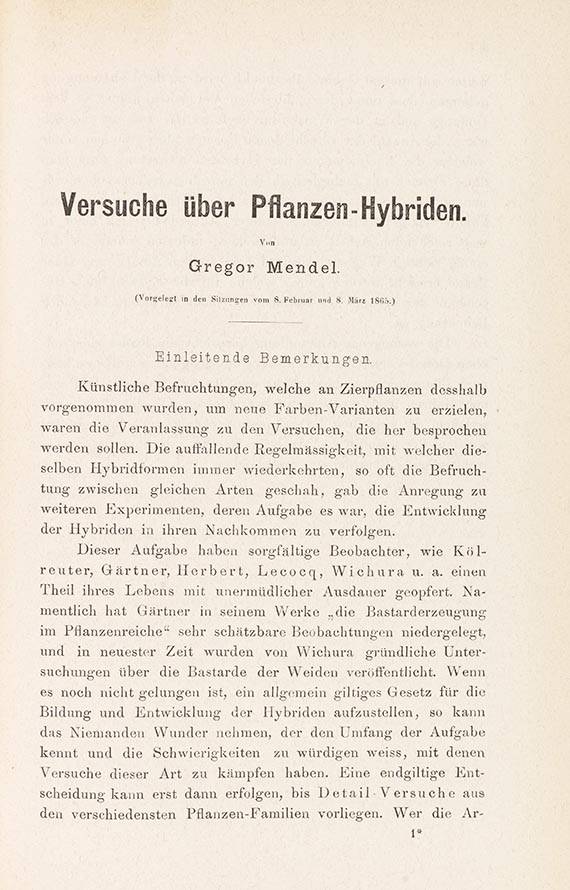 Gregor Mendel - Versuche über Pflanzen-Hybriden, 1865-66