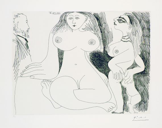 Pablo Picasso - Scène de séduction entre deux filles, avec Degas voyeur