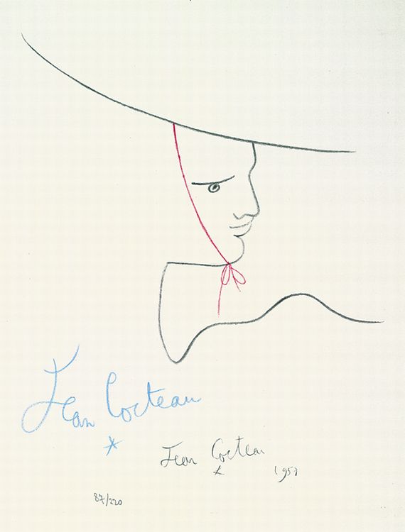 Jean Cocteau - 2 Bll.: Femme au chapeau. Visage