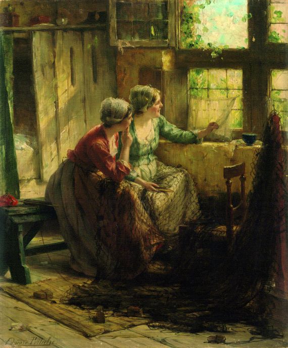 Edward Antoon Portielje - Zwei junge Mädchen aus dem Fenster blickend