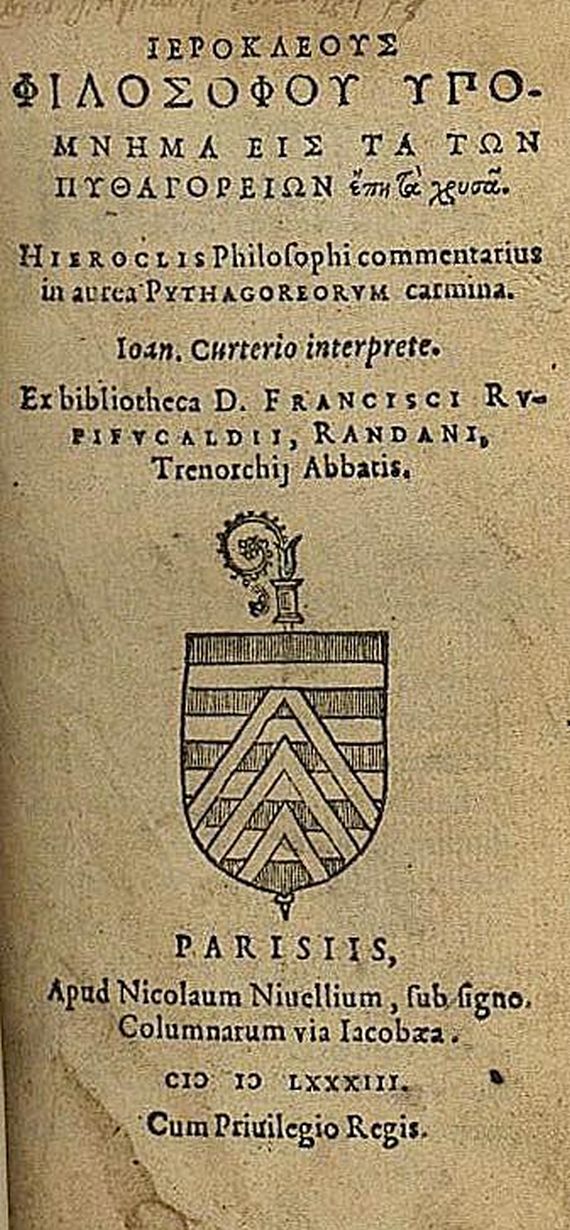 Hierocles - Hypomnema. 1583.