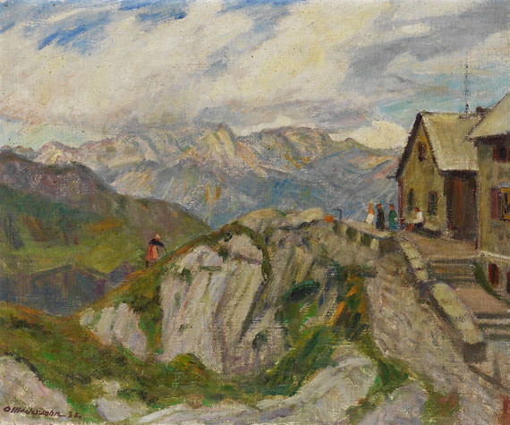 Otto Modersohn - Ankommender Besuch auf der Bergstation