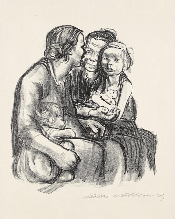 Käthe Kollwitz - Zwei schwatzende Frauen mit zwei Kindern (Endgültige Fassung)