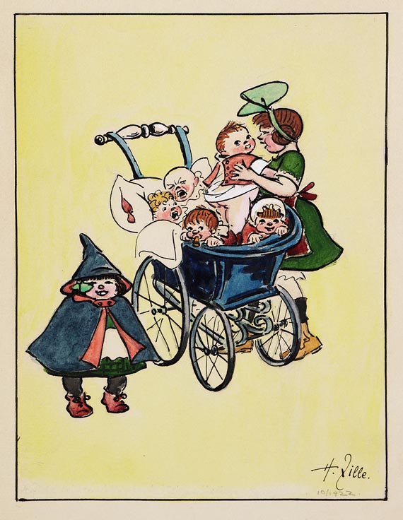 Heinrich Zille - Liebespfänder (Berliner Gören am Kinderwagen)