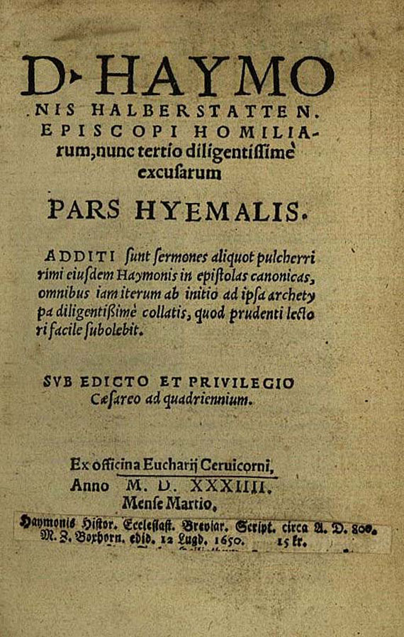 Haymonis - Homiliarum. 1534.