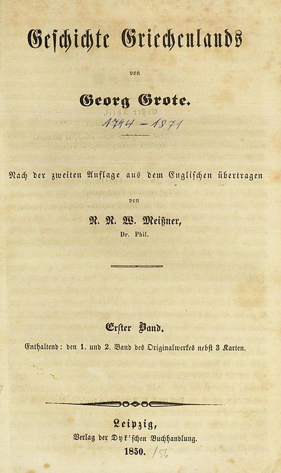  Griechenland - Grote, G., Gesch. Griechenlands. 6 Bde. 1850-59