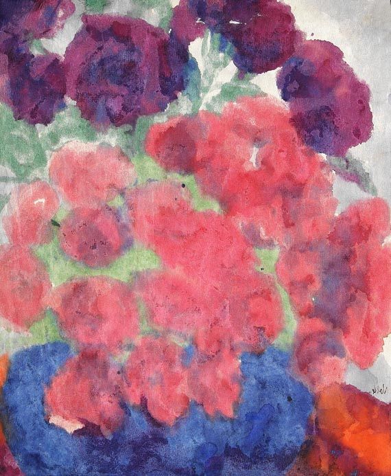 Emil Nolde - Pfingstrosen in blauer Vase