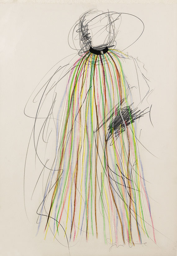 Jim Dine - Dorian Gray in multi-coloured vinyl strip cape