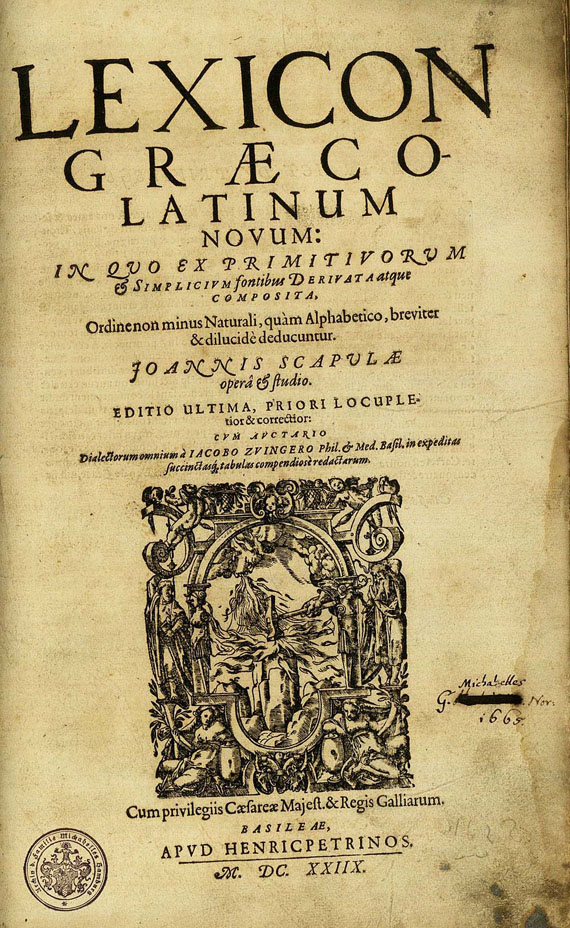Johannes Scapula - Lexicon graeco-latinum novum. 1828.