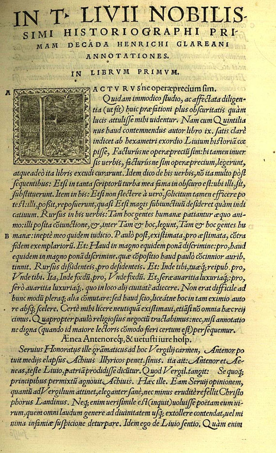 Henricus Glareanus (d. i. H. Loriti) - In Titus Livius annotationes. 1540.