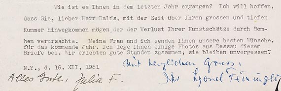 Lyonel Feininger - Masch. Brief mit Zeichn. (1951)