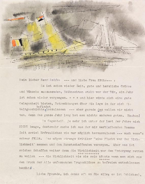 Lyonel Feininger - Masch. Brief mit Zeichn. (1951)