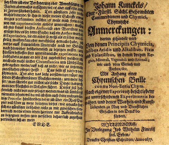 Johannes Kunckel (von Löwenstern) - Chymische Anmerckungen, 1677