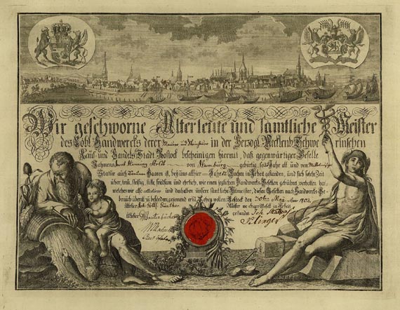  Handwerkskundschaft - 1 Bl. Handwerkskundschaft Rostock. 1802