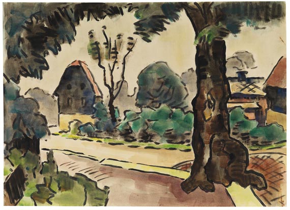 Karl Schmidt-Rottluff - Baum mit Weg und Häusern