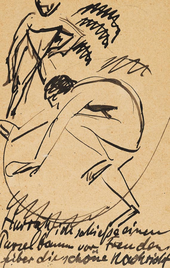 Hermann Max Pechstein - Eigh. Postkarte mit Federzeichnung. - Weitere Abbildung