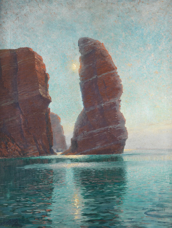 Hans Bohrdt - Felsen von Helgoland bei Mondschein