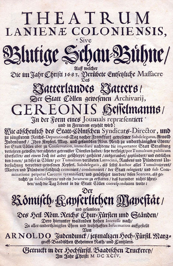 Arnold Judendunck - Theatrum latinae coloniensis. 1694.