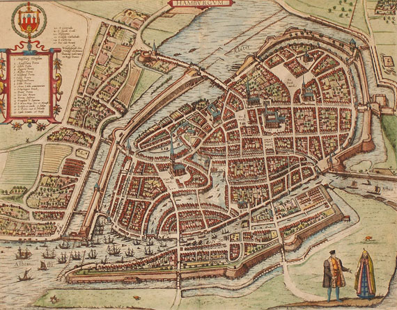 Hamburg - 1 Bl. Hamburgum. - Dabei: 1 Bl. Hamburch ein vornemliche Hanse Stat. 1588.