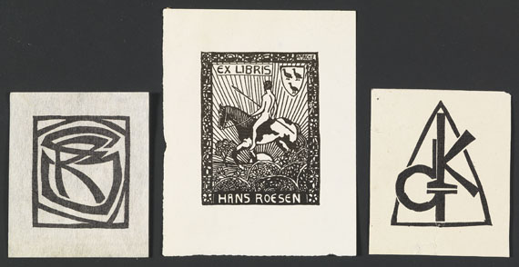 Karl Schmidt-Rottluff - Exlibris vo R. Schapire. - Dabei: 1 Exlibris von A. Macke und 1Exlibris von G. K.