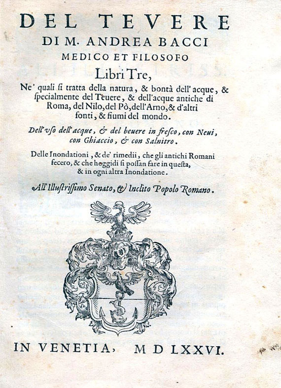  Aldus-Drucke - A. Bacci, Del Tevere. Libri tre. 1576