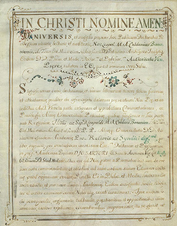 Padua, Unversität - Doktordiplom. Handschrift auf Pergament. 1795.