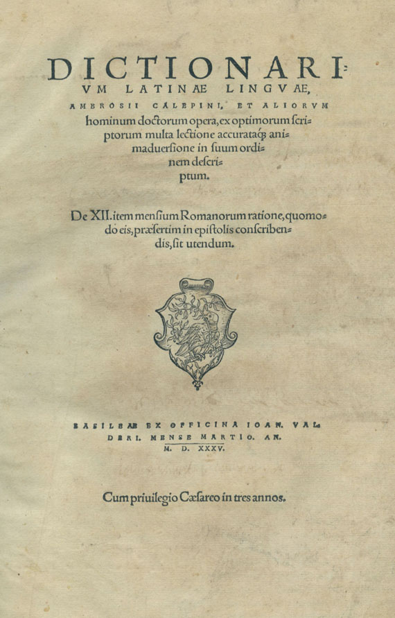 Ambrosius Calepinus - Dictionarium latinae linguae. 1535.