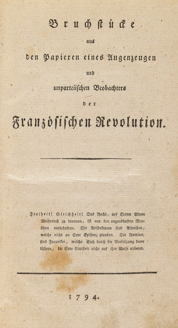 Konrad Engelbert Oelsner - Bruchstücke aus den Papieren eines Augenzeugen. 1794..