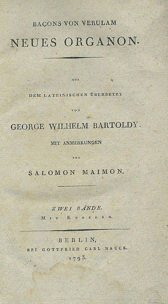 Francis Bacon - Neues Organon. 1793