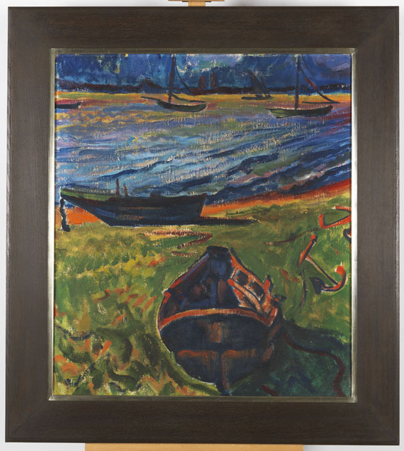 Hermann Max Pechstein - Boote am Dangaster Priel / Kühe