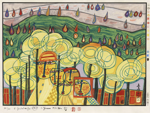 Friedensreich Hundertwasser - The rain falls far from us