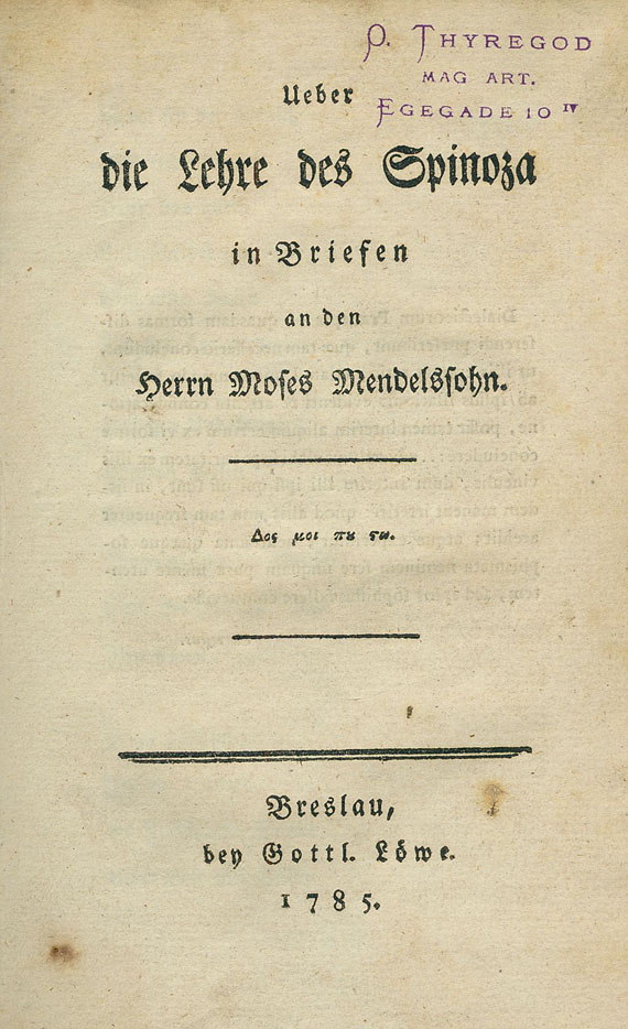 Friedrich Heinrich Jacobi - Ueber die Lehre des Spinoza in Briefen. 1785.