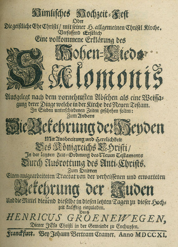 Henricus Groenewegen - Himlisches Hochzeit-Fest. 1711. Vorgeb.: Til, S. van, Das fünfte Lied der Psalmen. 1709.