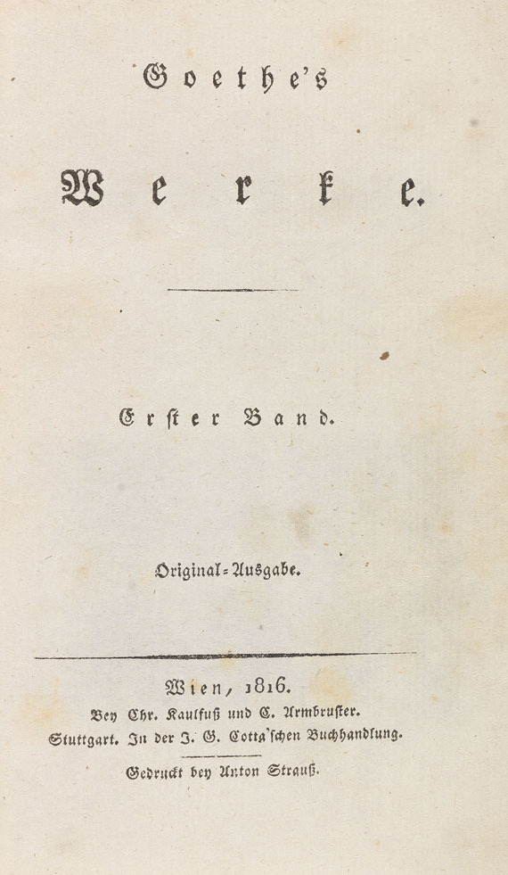Johann Wolfgang von Goethe - Werke. 26 Bde. 1816-21.