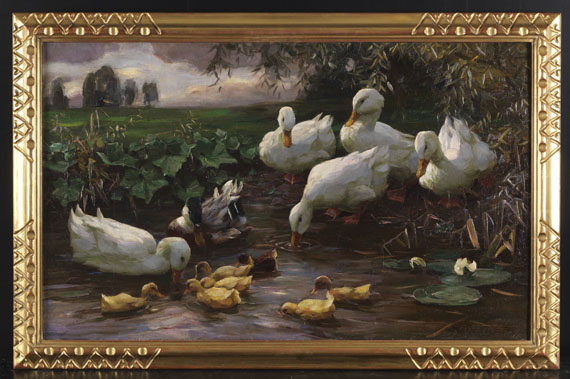 Koester - Erpel mit Enten und Küken am Seeufer