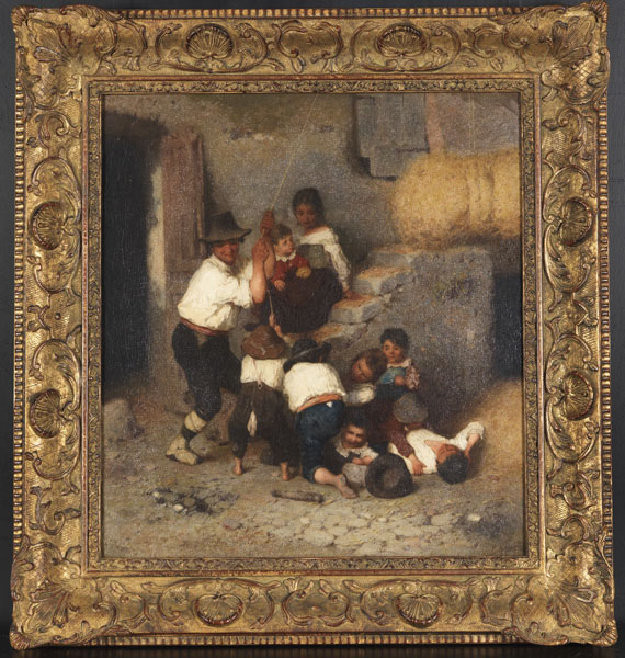 Otto Brandt - Italienische Bauernfamilie beim Einlagern des Heus - Rahmenbild