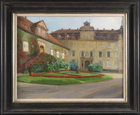 Wilhelm Trübner - Schloßhof in Baden-Baden im September - Rahmenbild