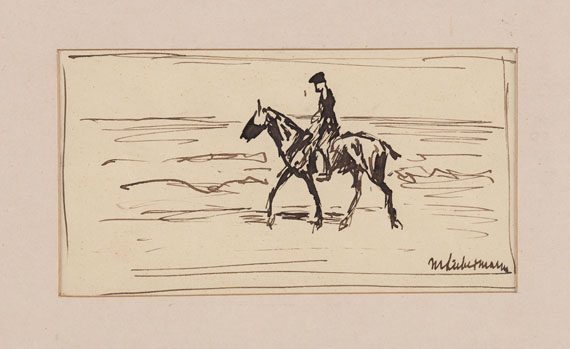 Max Liebermann - Federzeichnung: Reiter am Strand.