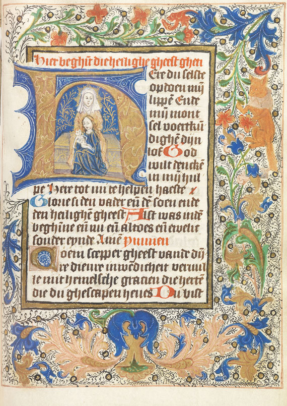  Manuskript - Niederländisches Stundenbuch auf Pergament. Um 1470