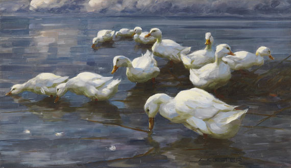 Alexander Koester - Enten am Seeufer