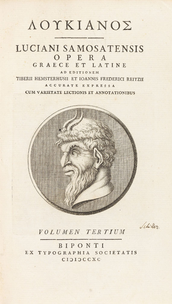 Lukian von Samosata - Opera. 1789. 9 Bde. Mit Besitzvermerk von Schiller.