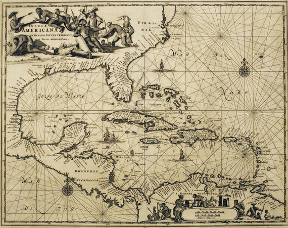  Amerika - 1 Bl. Insulae Americanae (Montanus). - Dabei: 1 Bl. Martinique (Seutter).