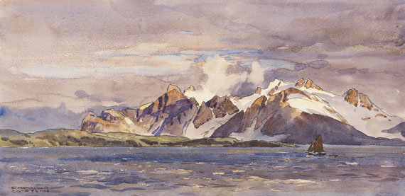 Edward Harrison Compton - 2 Bll.: Nordnorwegische Landschaften: Vogelfelsen auf der Insel Hjelms-Ö, Finnmark. Küste bei Arnøya