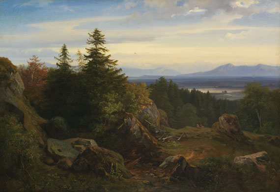 Eduard Schleich d. Ä. - Chiemseelandschaft mit Aussicht auf die bayrischen Alpen