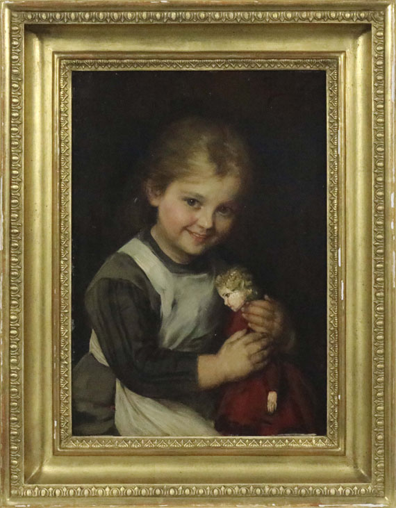 Franz von Defregger - Kind mit Puppe - Rahmenbild