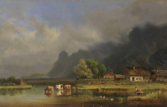 Heinrich Bürkel - Der Kochelsee mit den Häusern von Schlehdorf