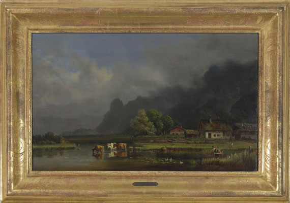 Heinrich Bürkel - Der Kochelsee mit den Häusern von Schlehdorf - Rahmenbild