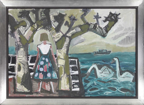 Dix - Mädchen mit Platanen und zwei Schwänen am See