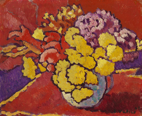 Louis Valtat - Fleurs jaunes, draperie rouge