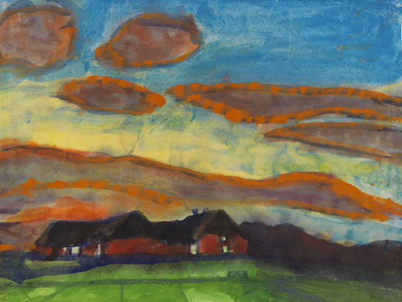 Emil Nolde - Hof Seebüll unter Abendhimmel